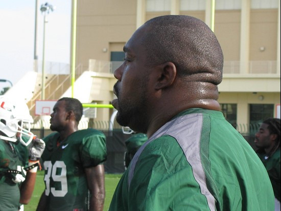 Hurricane legend Warren Sapp stopped by to take in football practice on Friday morning.