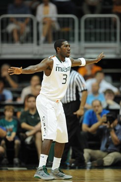 University of Miami Hurricanes guard, Malcolm Grant #3 and the Canes play host to the Virginia Cavaliers at the BankUnited Center on February 5, 2011....