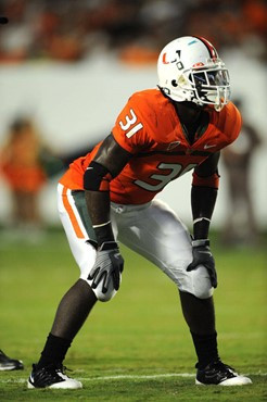 University of Miami Hurricanes linebacker Sean Spence #31 had 2 solo tackles in a game against Charleston Southern University in the Canes inaugural...