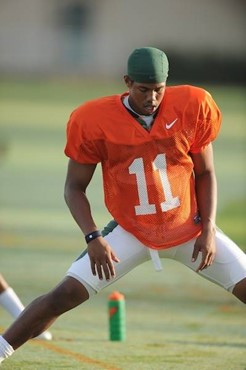 University of Miami Hurricanes players Alonzo Highsmith #11 at Greentree practice fields training for the upcoming 2010 season. The practice was open...