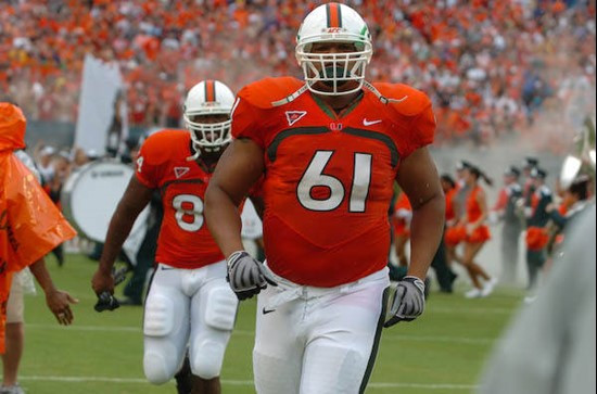 University of Miami Hurricanes  Joel Figueroa #61 warms up in a game against The Florida State Seminoles at Dolphin Stadium on October 4, 2008.   ...