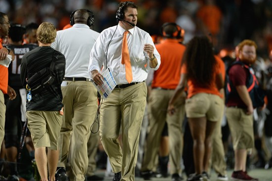 University of Miami Hurricanes head coach Al Golden on the sidelines in a game against the Florida State Seminoles at Sun Life Stadium on November 15,...