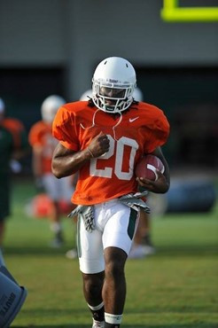 University of Miami Hurricanes Damien Barry #20 at Greentree practice fields training for the upcoming 2010 season. The practice was open for Season...