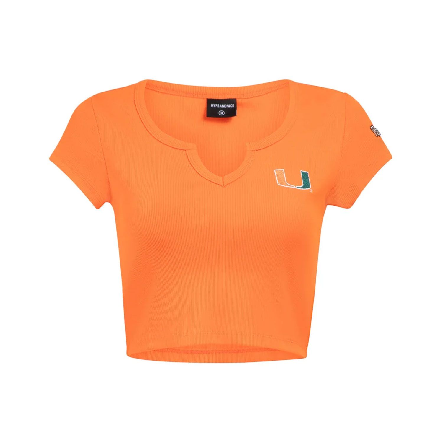 Hype & Vice Miami Hurricanes U Orange Cali Ribbed Cropped T-Shirt