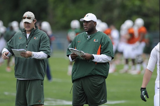 Brennan Carroll and new TE coach Larry Scott