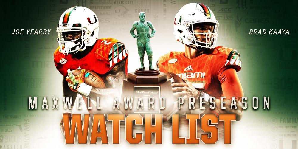 Kaaya and Yearby Named to Maxwell Award Preseason Watch List