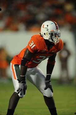 University of Miami Hurricanes linebacker Sean Spence #31 plays in a game against Charleston Southern University in the Canes inaugural game at...