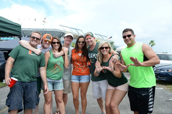 University of Miami Hurricane fans enjoy tailgating before a game against the Arkansas State Red Wolves at Sun Life Stadium on. Photo by Steven...