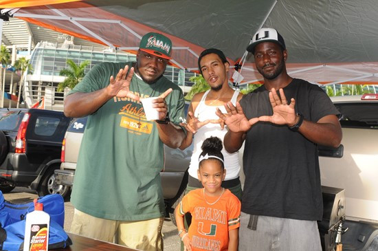 University of Miami Hurricane fans show their team spirit in a game against the Savannah State Tigers at Sun Life Stadium on September 21, 2013. ...