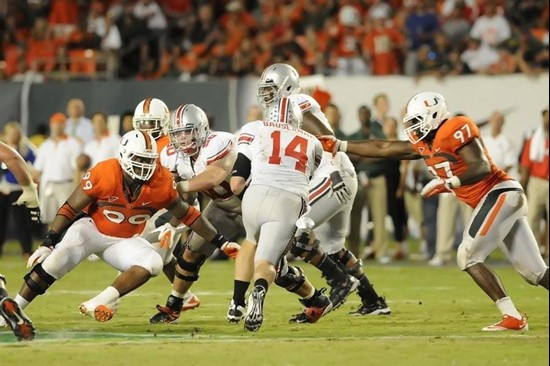 2011 Miami Hurricanes Football vs Ohio State Marcus Forston and Adewale Ojomo