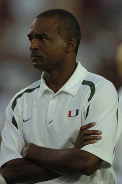 University of Miami Hurricanes head coach Randy Shannon in a game against the Texas A&M Aggies at the Orange Bowl on September 20, 2007.  Photo by...