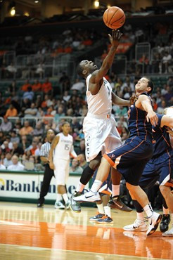 University of Miami Hurricanes guard, Durand Scott, #1 and the Canes play host to the Virginia Cavaliers at the BankUnited Center on February 5, 2011....