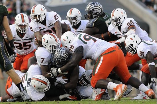 Lots of Defense on this Saturday - 2011 Miami Hurricanes Football vs USF - by J.C. Ridley