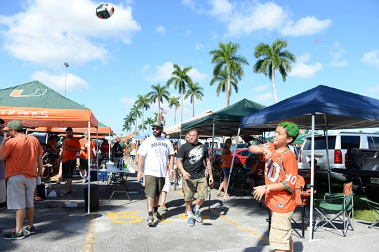 University of Miami Hurricane Fans tailgate at SunLife Stadium before a game against the Cincinnati Bearcats at Sun Life Stadium on October 11, 2014. ...