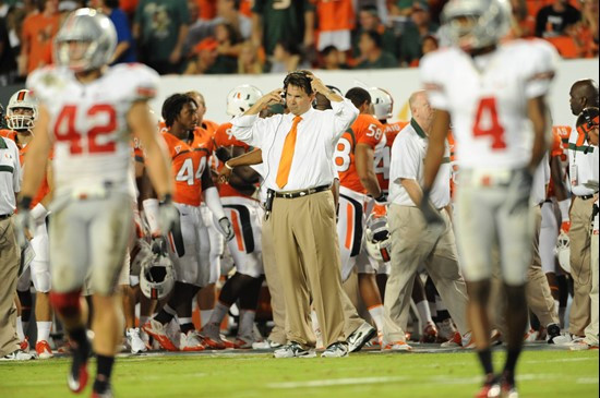 University of Miami Hurricanes head coach Al Golden on the sidelines in a game against the Ohio State Buckeyes at Sun Life Stadium on September 17,...