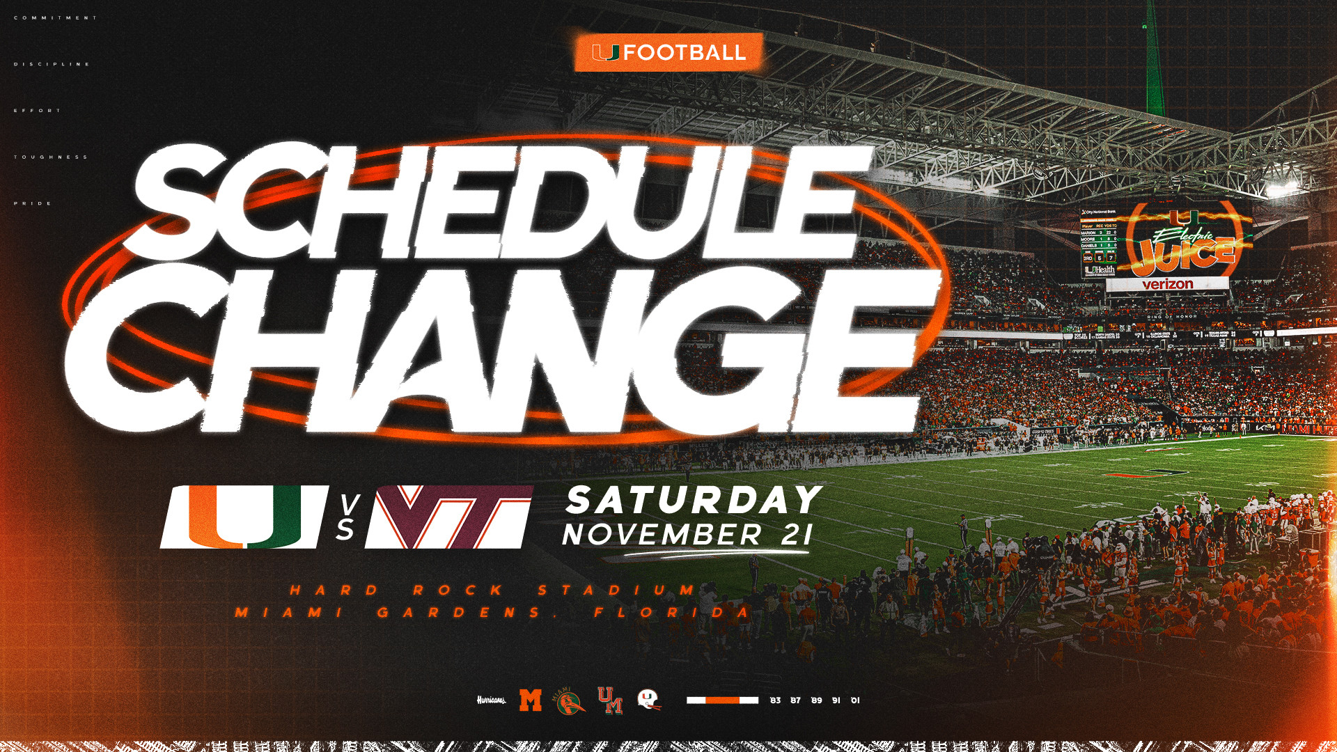 Football Game vs. Virginia Tech Moved to Saturday, Nov. 21