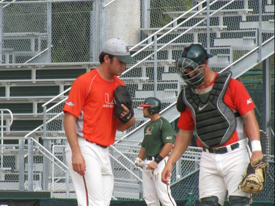 Kevin Youst (L) and Yasmani Grandal (R) at the Orange-Green World Series Wednesday afternoon at Alex Rodriguez Park.