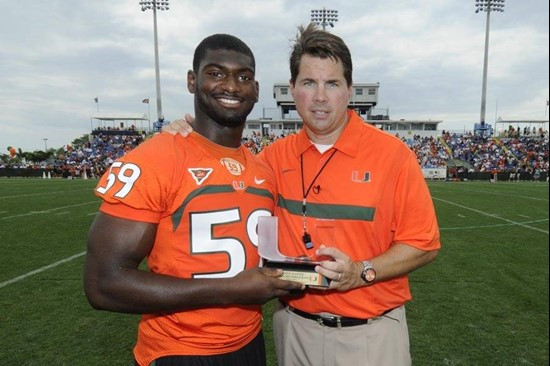 Jimmy Gaines won the most improved award at the 2011 Miami Hurricanes Spring Football Game @ Lockhart Stadium