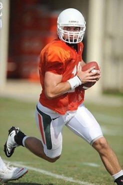 University of Miami Hurricanes quarterback Spencer Whipple #16 at Greentree Practice Field on August 13 in afternoon drills to prepare for the...