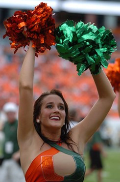 University of Miami Hurricane cheerleaders lead the fans to cheer for the Canes in a game against the Deamon Deacons of Wake Forest at Dolphin Stadium...