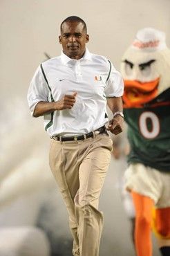 University of Miami Hurricanes head coach Randy Shannon leads his team on the field in a game against the Florida A&M Rattlers at Land Shark Stadium...