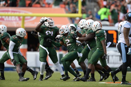 The University of Miami Hurricanes host their ACC rivals, the University of North Carolina Tar Heels at Sun Life Stadium on November 1, 2014.  Photos...