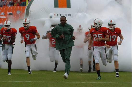 The University of Miami Hurricanes team in a game against The Florida State Seminoles at Dolphin Stadium on October 4, 2008.    Photo by Steven...